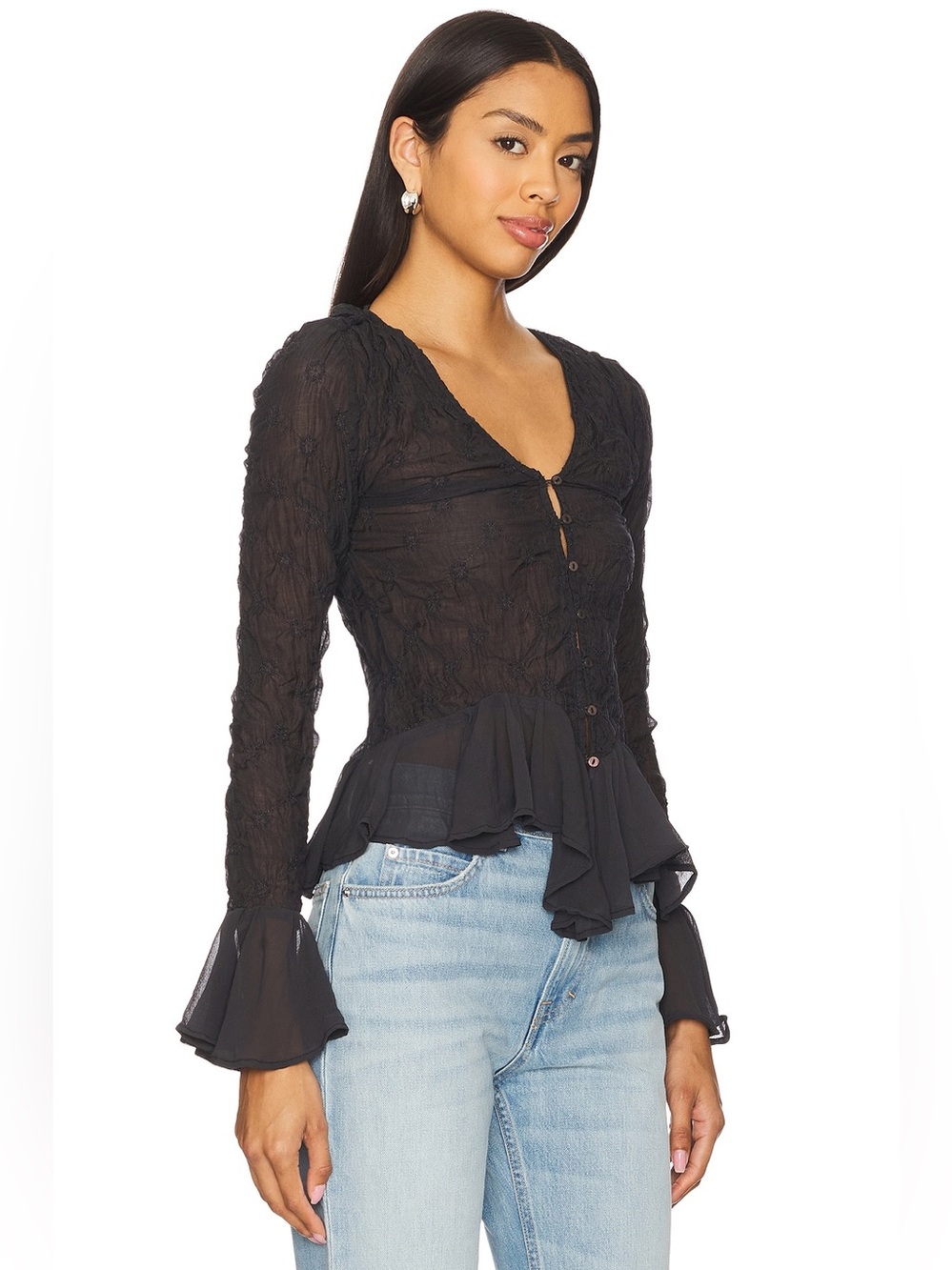 Free People Elias Smocked Blouse - Picture 2 of 9